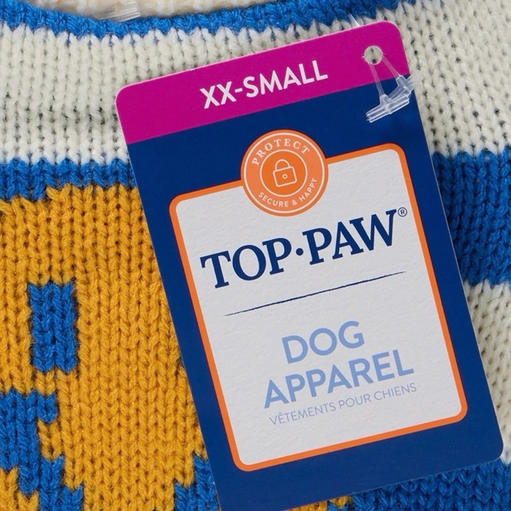 Top Paw Blue and White Dog Sweater with Yellow Design
